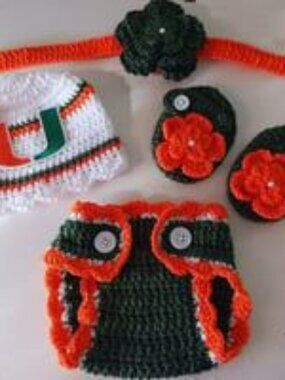 Crochet Baby Girl Miami Hurricanes Football Inspired Outfit Photo Prop